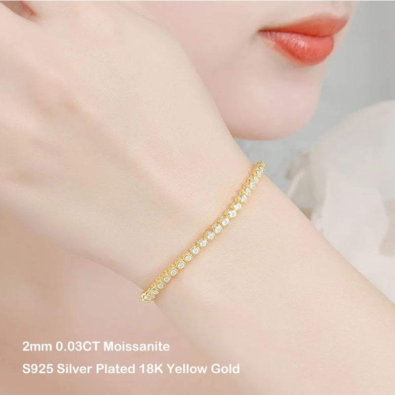 EWYA Luxury Bubble 2/3mm D Color Full Moissanite Tennis Necklace for Women S925 Silver Plated 18K Diamond Neck Chain Necklaces