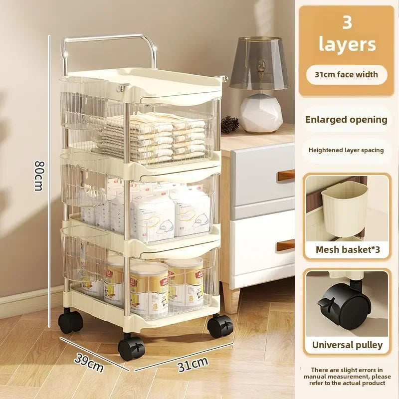 Small Cart Storage Rack, Snack Storage Rack, Multi-layer Storage Cabinet, Drawer Style Movable Baby Product Storages Rack