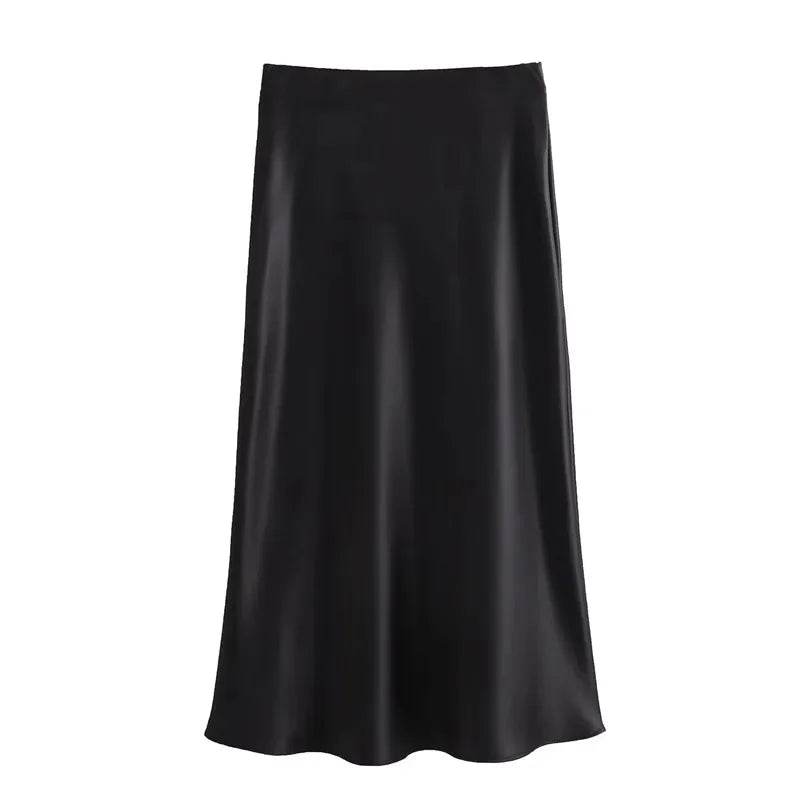 MUJER Woman 2025 Satin Skirt Women High Waist Long Skirts For Women Summer Black Midi Skirt Woman Office Elegant Women's Skirts - AIAZ