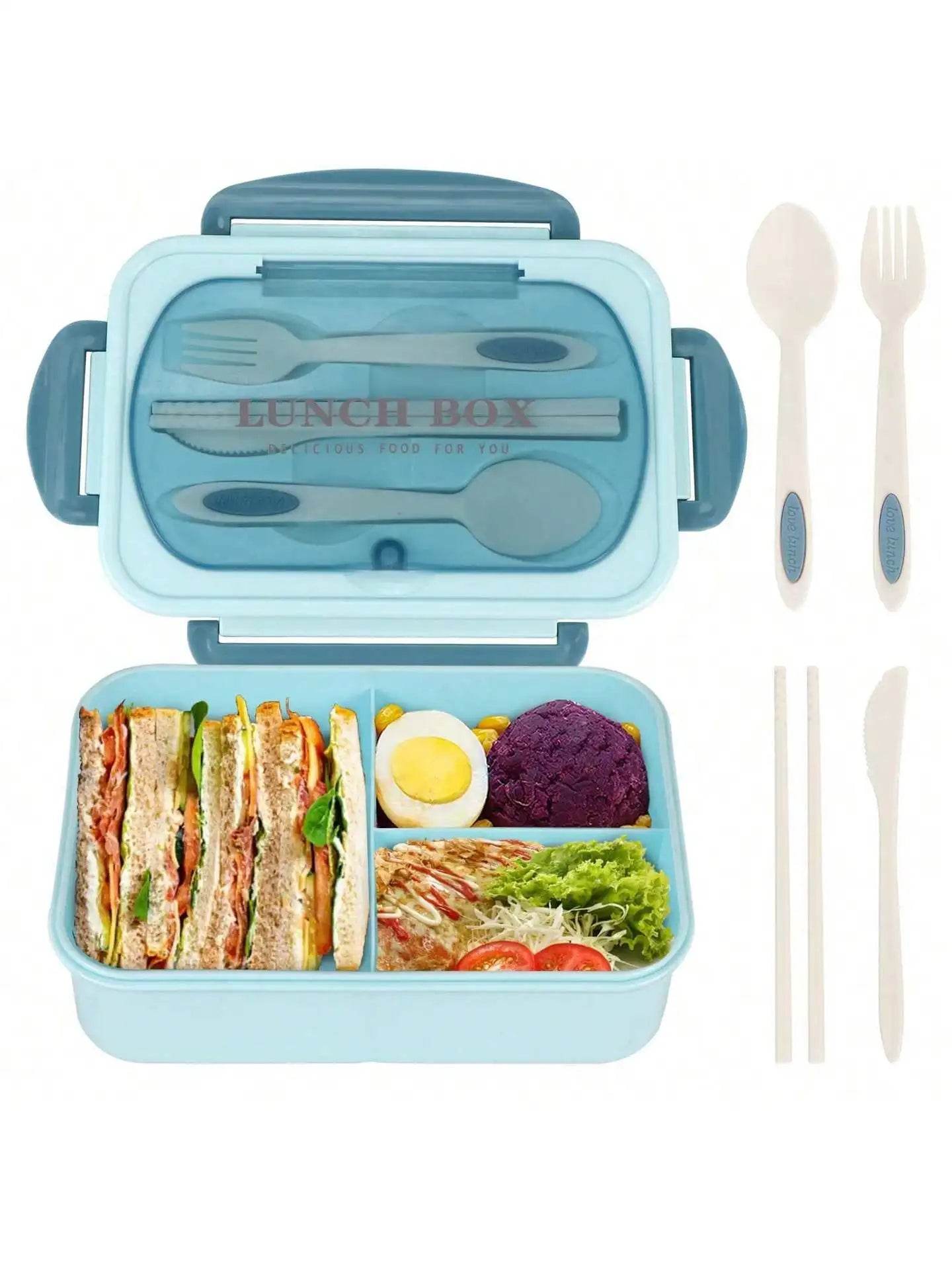 1Pc Bento Box Adult Lunch Box With 4 Compartments,Utensils, Sauce Jar, Muffin Liners, Microwave&Dishwasher Safe, Back To School - AIAZ