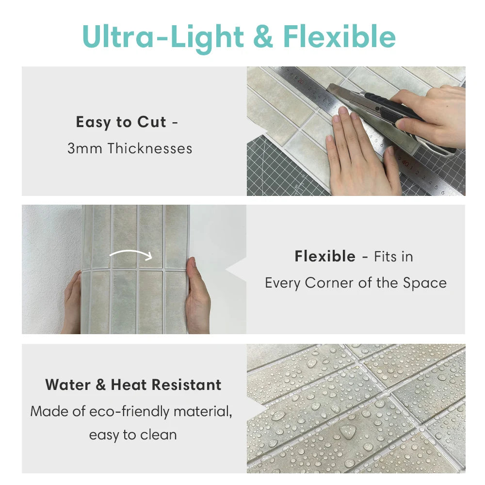 10pcs 3D Tile Stickers, Self-adhesive Green Tiles, Bathroom Wall Tile Stickers, Water and Mold Resistant, 30x30cm
