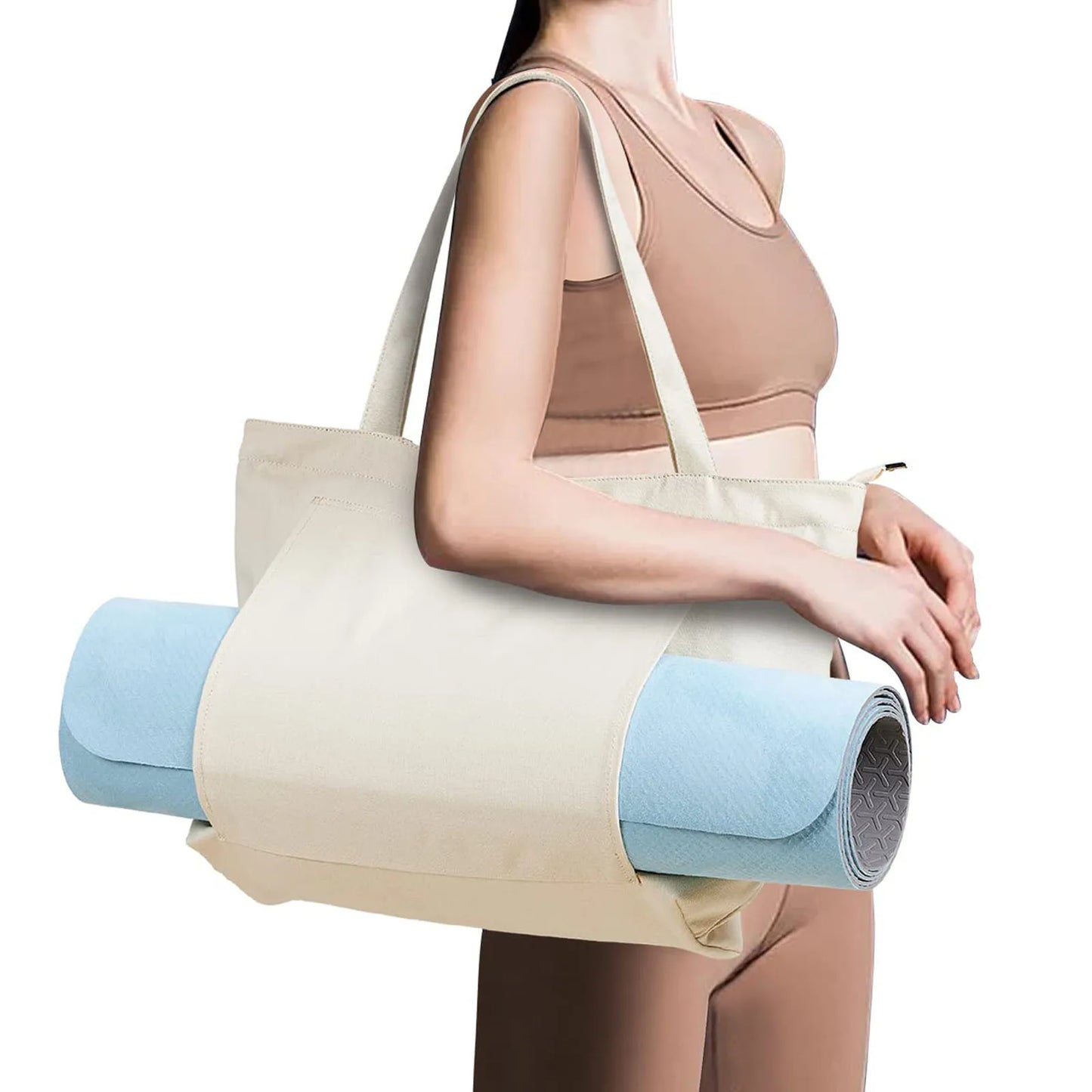 Yoga Mat Bag with Pockets Fits All Size Mats Multi-Functional Storage Pockets Durable Canvas Large Yoga Mat Tote Sling Carrier