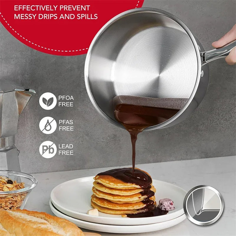MICHELANGELO Milk Pot Set with Steamer 2.5QT Stainless Steel Saucepan with Lid Steamer Pot with Pour Spout Induction Oven Safe