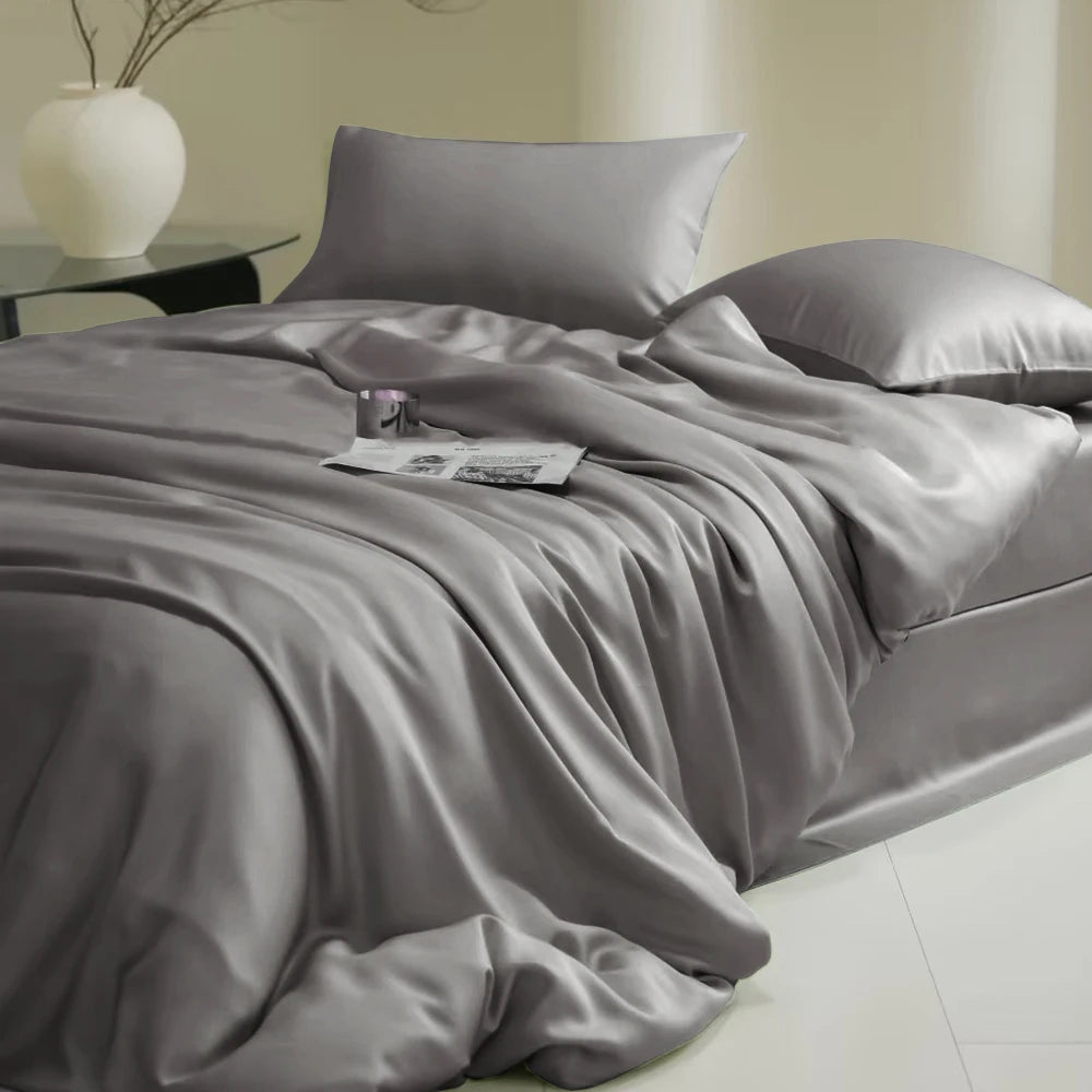 Sondeson 100% Nature Silk Duvet Cover With Pillowcase Healthy Skin Twin Queen King Solid Color Silky Bedding For Sleep Gift