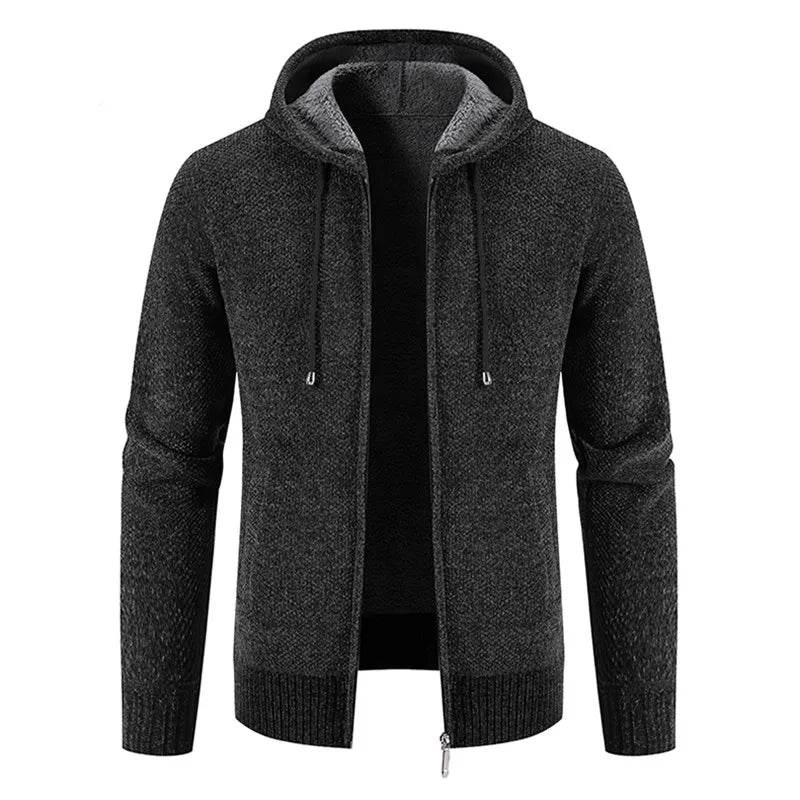 2025 New Winter Mens Sweaters Outwear Hooded Fleece Cardigan Men Knitted Warm Sweatercoat Solid Casual Hooded Sweater Jacket Man - AIAZ
