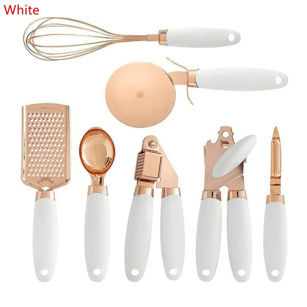 7PCS/Set Stainless Steel Garlic Press Pizza Cutter Kitchen Gadget Set Can Opener Potato Cooking Kitchenware