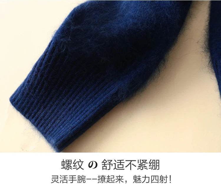 Women Cardigan Large Size Warm Pure Mink Cashmere Sweaters O-neck Loose Coat Female Sweater Ladies' Jacket Solid Knit Cardigans - AIAZ