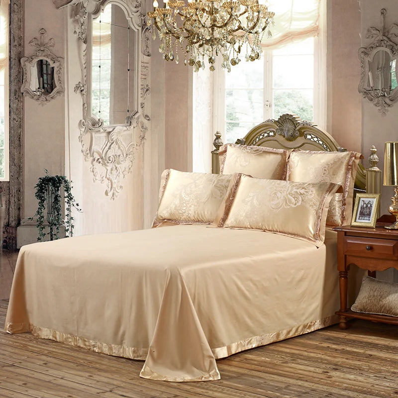 Sliver Gold Luxury Silk Satin Jacquard duvet cover bedding set queen king size Embroidery bed set bed sheet/Fitted sheet set