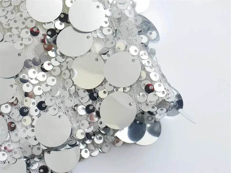 Silver Sequin Skirt Woman High Waist Mini Skirt Woman Fashion Shiny Glitter Elegant Short Skirts For Women Y2k Skirts - AIAZ