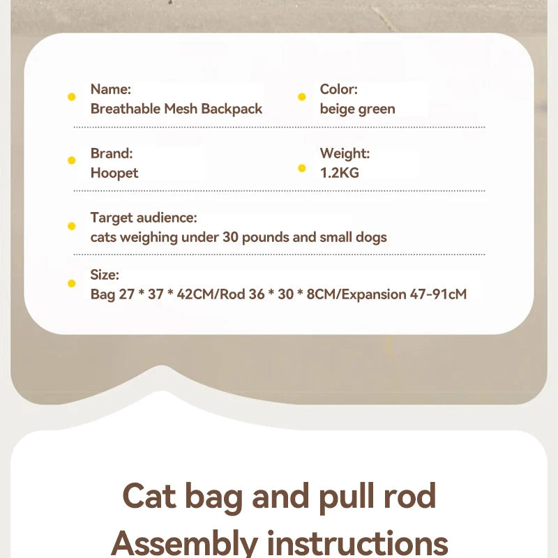 HOOPET Cats Travel Bag Portable Out Pet Trolley Suitcase Universal  Small Dogs Bag Cat Backpack Detachable Pet Supplies