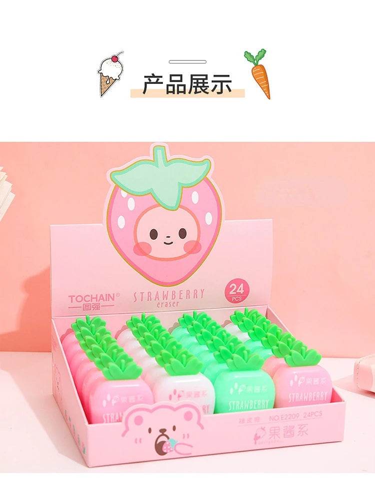 3 pcs/lot Sweet Strawberry Rubber Eraser School Supplies Stationery Kids Students Cool Prizes Cute Erasers - AIAZ