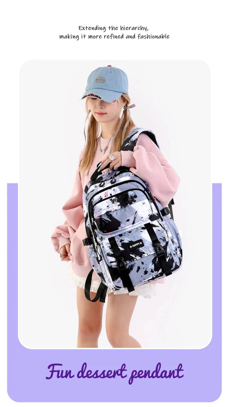 Middle School Student Backpack Children Set School Bags for Girls Kids Schoolbags Waterproof Book Bag With Lunch Bag Pencil case - AIAZ