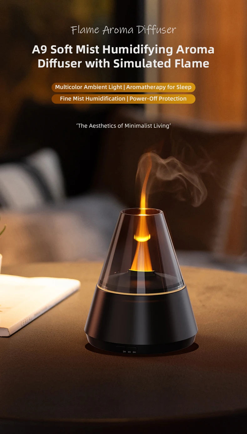 New Colorful Simulated Flame Night Light with Ultrasonic Air Humidifier 150ml Candle Flame Essential Oil Aroma Diffuser for Home