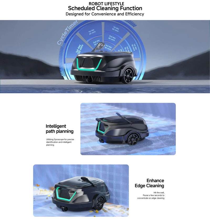 Swimming Pools Vacuum Cleaner Wireless for Floor Smart Cleaning Robot Auto-Parking Dual-layer Filtration120mins Running Time - AIAZ