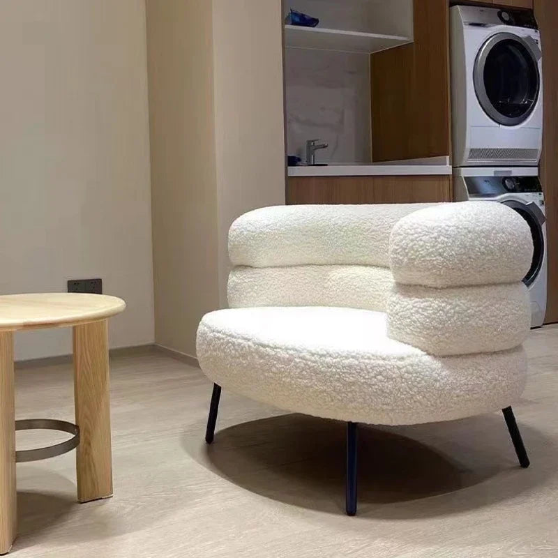 Lambswool BOBO Armchair Embracing Backrest Sofa Chair  Retro Wave Lounge Chair  Comfortable Bedroom Vanity Chair