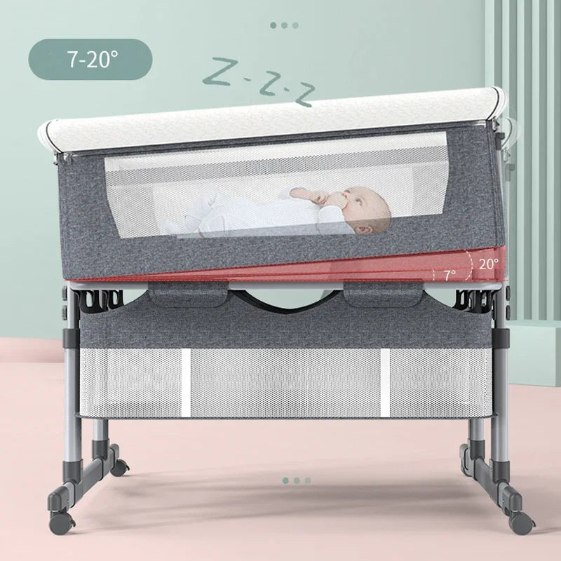 Twin Bassinet Portable Movable Newborn Crib Folding Height Adjustable Splicing Big Bed Baby Crib Baby Bed