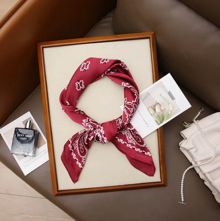 Women Fashion Versatile New Silk Scarves 70x70cm Square Scarf Korean Version Neck Protection Spring and Autumn Vintage Scarf - AIAZ