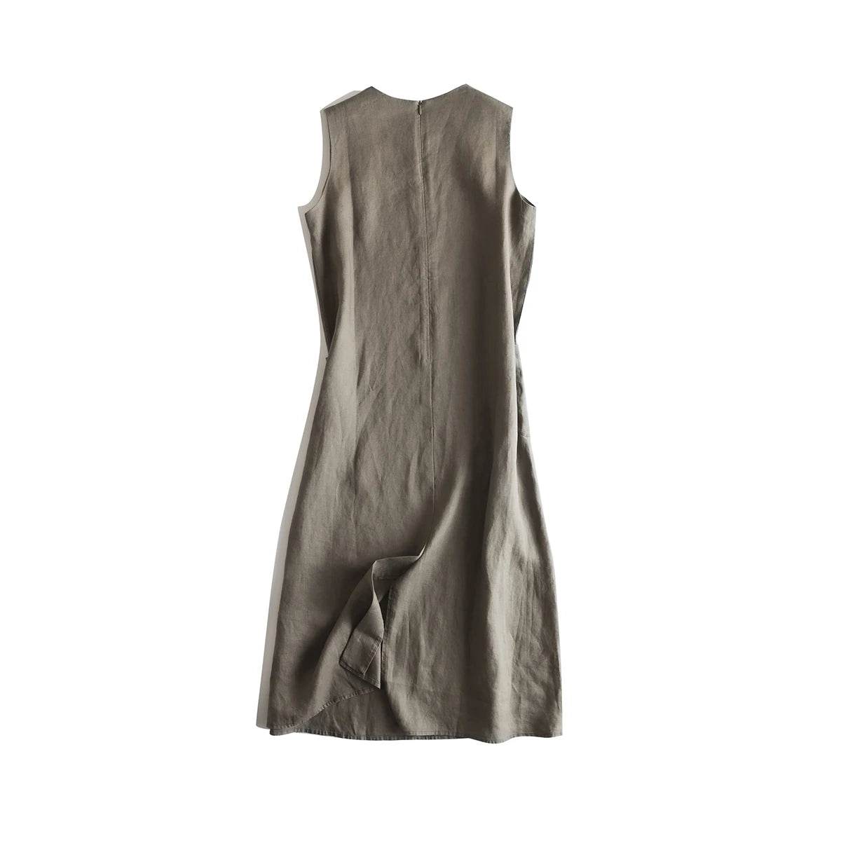 Linen Cotton Sleeveless Long Dress Vintage Slimming A Line Dress For Women Summer Solid O Neck Tank Robe Casual Clothes X1399 - AIAZ