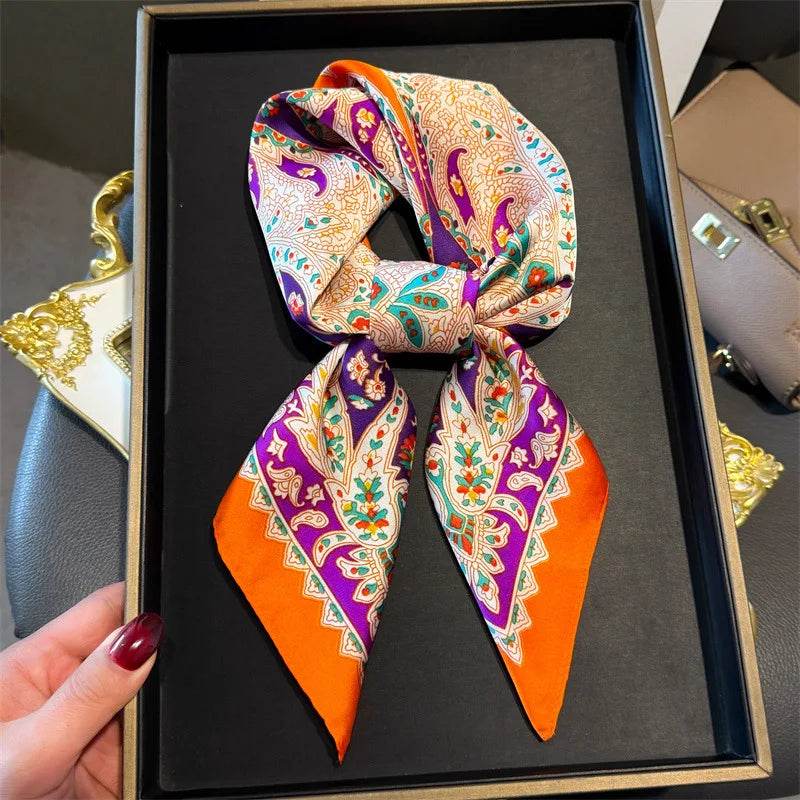 Luxury Chain Print Small Square Scarf Simulated Silk Thin Neck Scarf Fashion Sunscreen Headscarf For Women 70x70cm - AIAZ