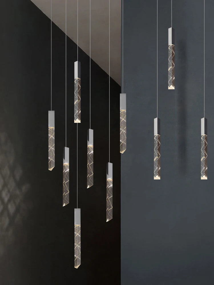 Modern LED Living Room Pendant Light Staircase Pendent Lamp Doublelayer Attic Spiral Long Ceiling Lamp Villa Crystal Chandelier