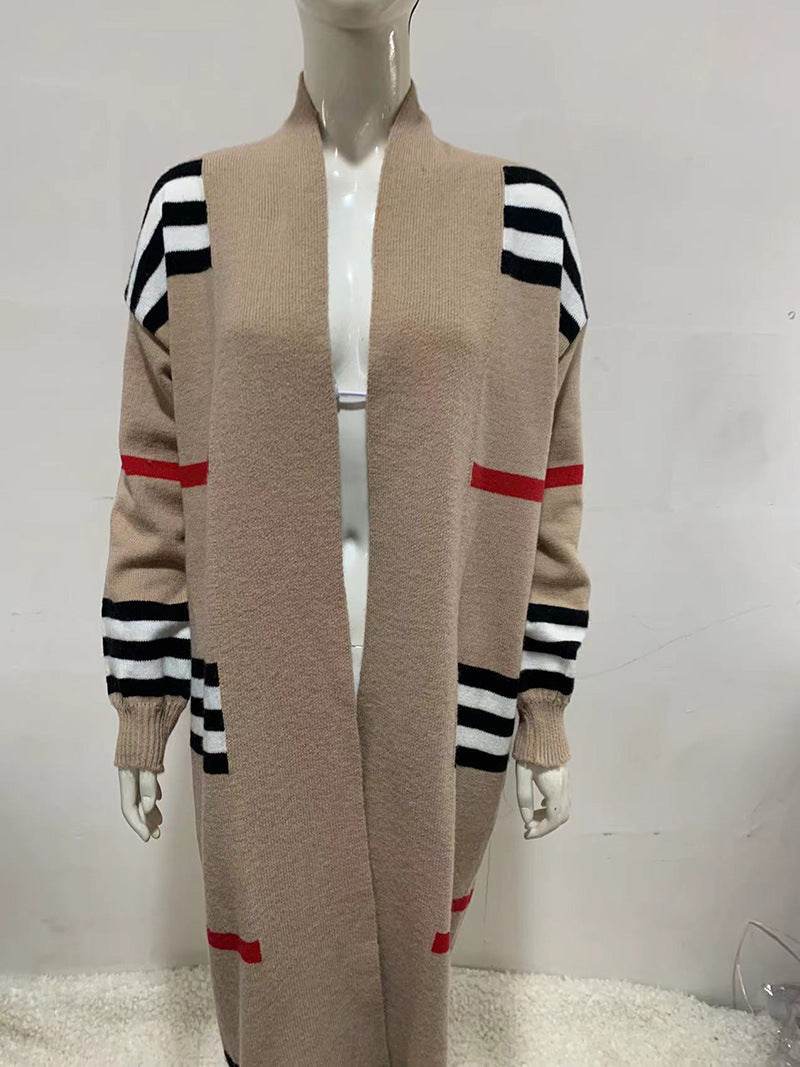 Women Sweater Spring Autumn Cardigan Coats Casual Stripes Knitted Cardigan Clothes Women Oversized Cardigan Long Sweater Coat - AIAZ