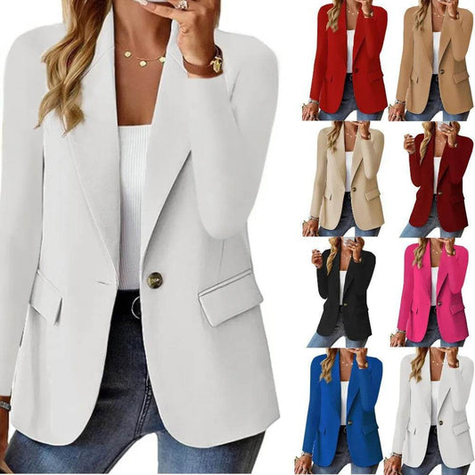 Women's Oversized Blazer Jacket Business Suit Coat Lapel Long Sleeve Solid Button Casual Elegant Coat Trendy Loose Outwear - AIAZ