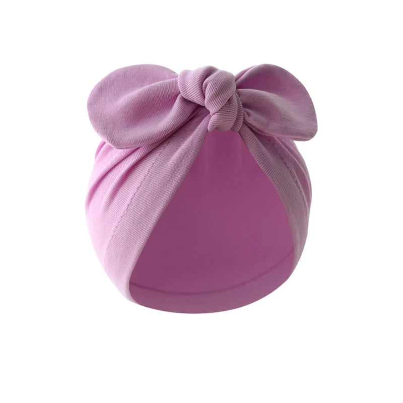 Pudcoco Baby Girls Turban Hat, Soft Elastic Cute Knotted Bow Hat Nursery Beanie Cap for Infant