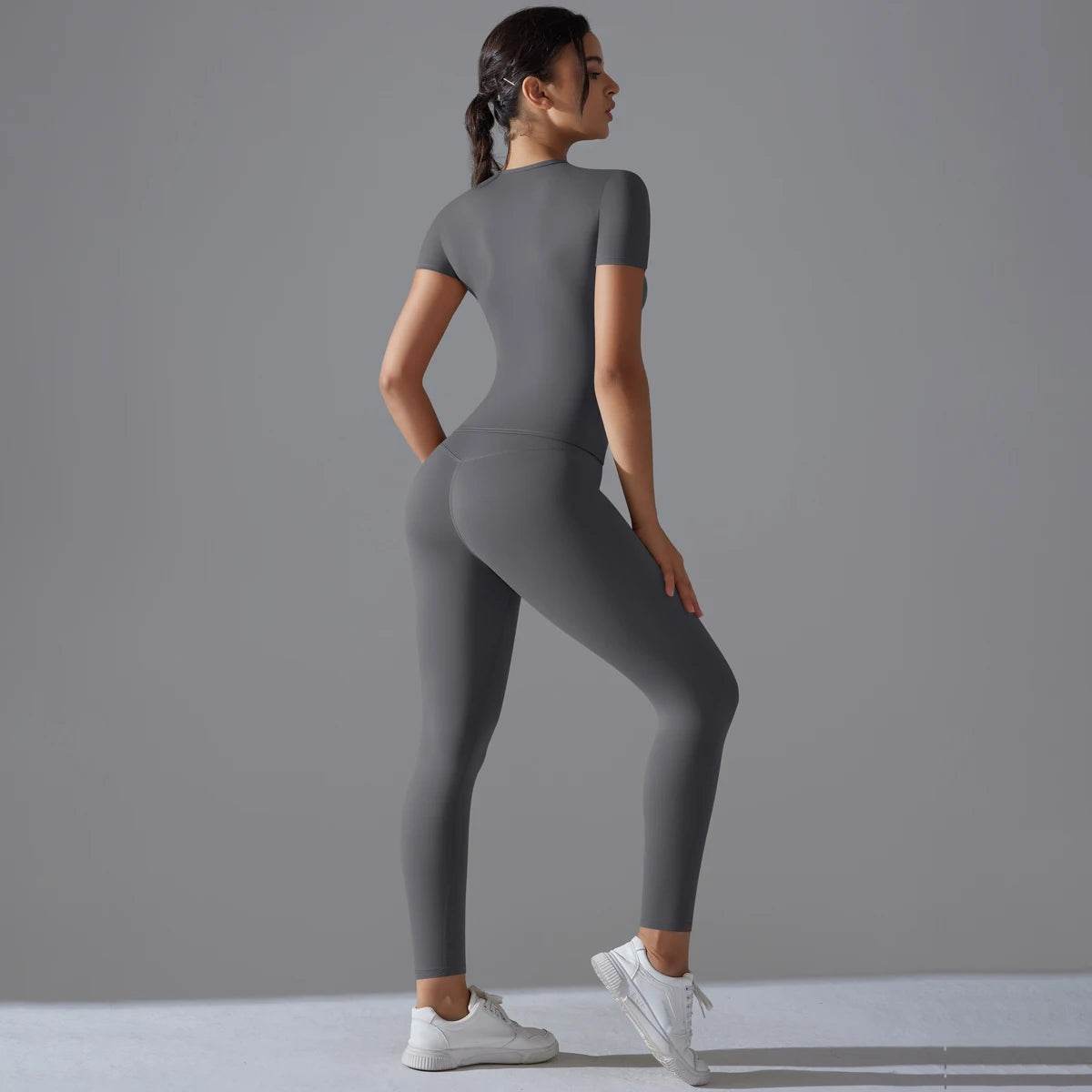 Yoga Set Women Workout Set Sportswear Gym Clothing Fitness Shorts Sleeve Crop Top High Waist Leggings Sports Suits - AIAZ