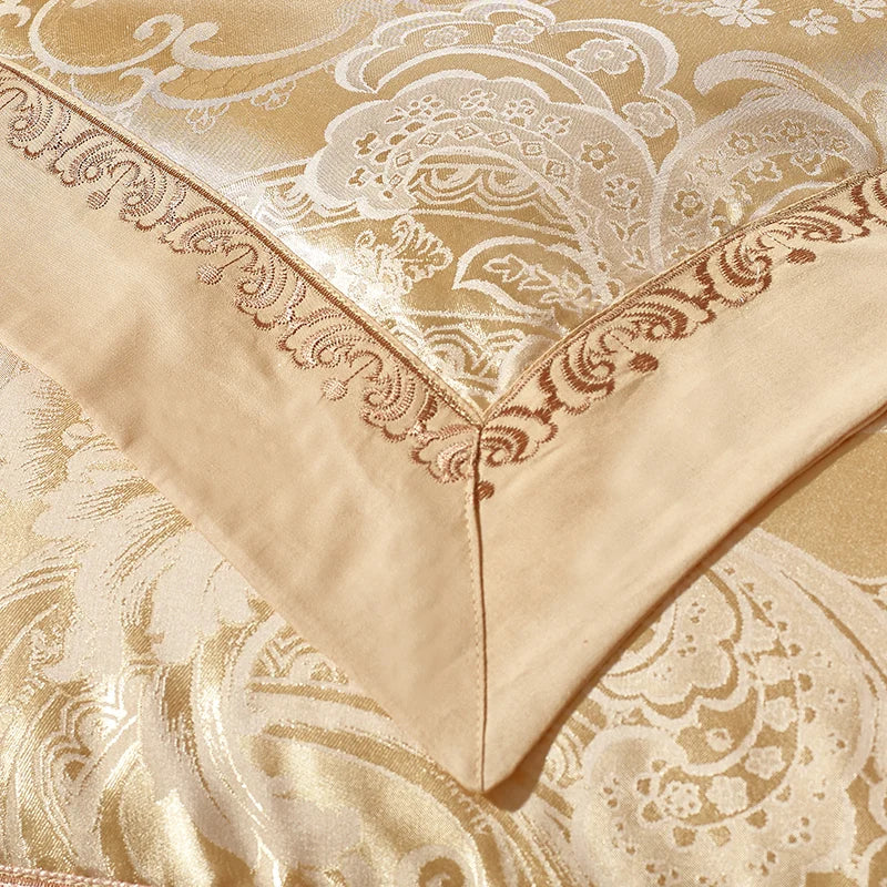Sliver Gold Luxury Silk Satin Jacquard duvet cover bedding set queen king size Embroidery bed set bed sheet/Fitted sheet set