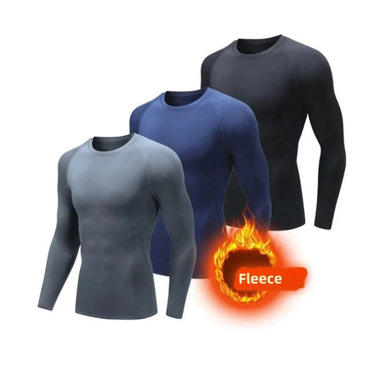 Men Undershirts Men's Winter Thermal Underwear Thin Fleece Elastic Compression Fitness For Winter Sports First Layer Wear - AIAZ