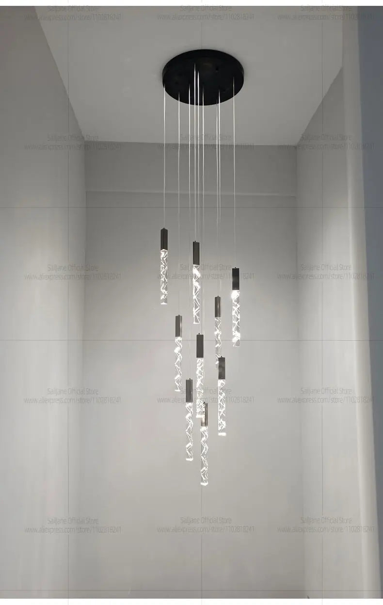 Modern LED Living Room Pendant Light Staircase Pendent Lamp Doublelayer Attic Spiral Long Ceiling Lamp Villa Crystal Chandelier