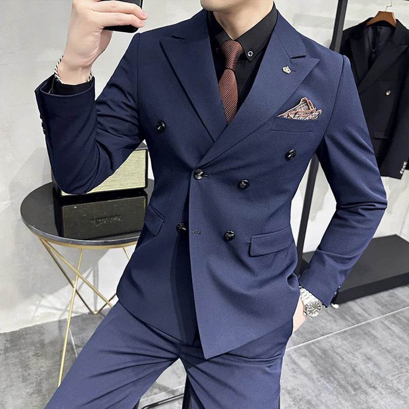 Jackets + Pants / Groom's Wedding Dress Best Fashion Mans Double -breasted Suit Blazer Trousers Male Formal Business Office Suit - AIAZ