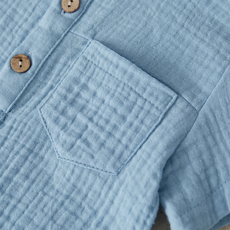 Suefunskry Toddler Boys Summer 2Pcs Casual Outfits Solid Color Short Sleeve Button Tops and Elastic Waist Shorts Sets 6M-4Y