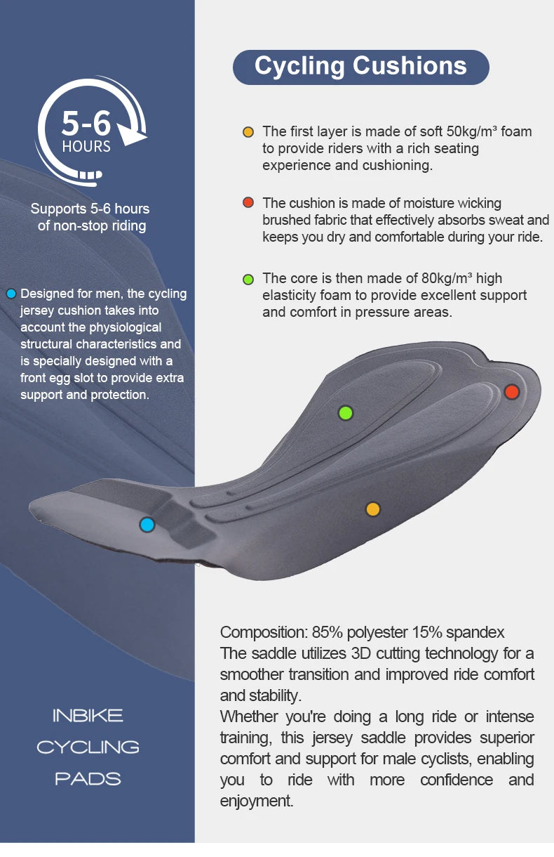 INBIKE 2025 Men's Cycling Bib Shorts High-Waisted Breathable Biking Bicycle Bibs Pants MTB Cycling Clothing Man with Pockets