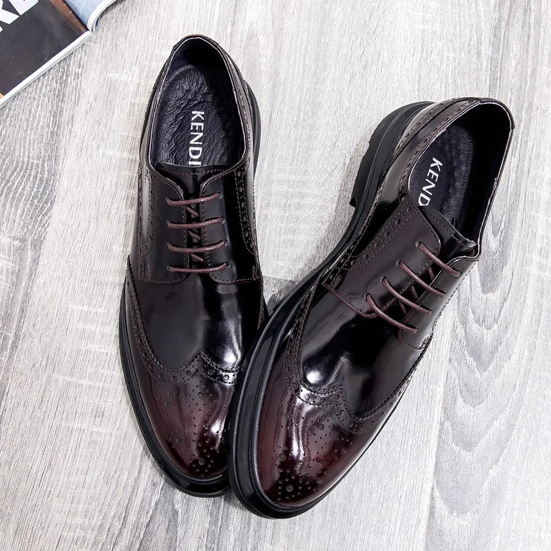 Mens Leather Dress Shoes Brogue Design Business Casual Shoes Spring Fashion Thick Sole Oxfords