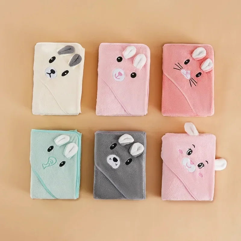 Hooded Coral Velvet Baby Bath Towel Cartoon Baby Elephant Wrap Blanket Super Absorbent Warm Bathrobe Newborn Baby Bath Towel