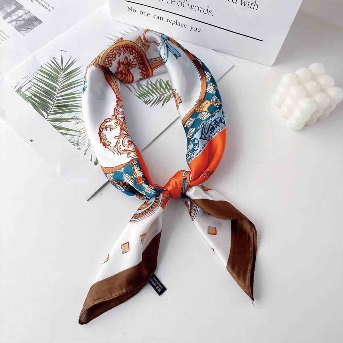 70x70cm Fashionable Korean Style Silk Square Scarf Satin Print Hairband Necktie Hair Accessory Headscarf Versatile Wrap Scarf - AIAZ