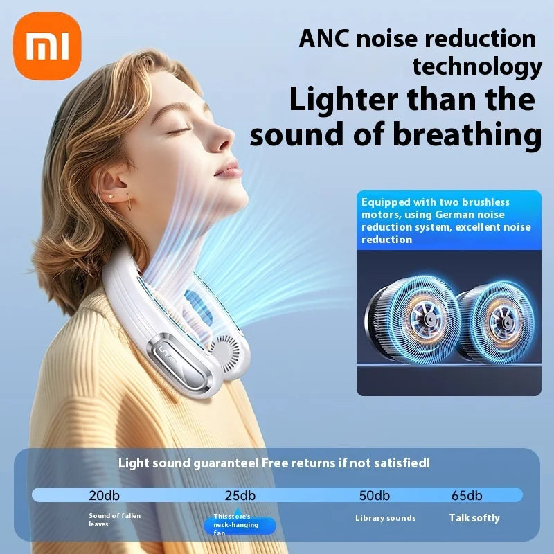 Xiaomi Bladeless Neck Hanging Fan USB Rechargeable Cooler Fan 5 Speed Bladeless Design Outdoor Sports Use