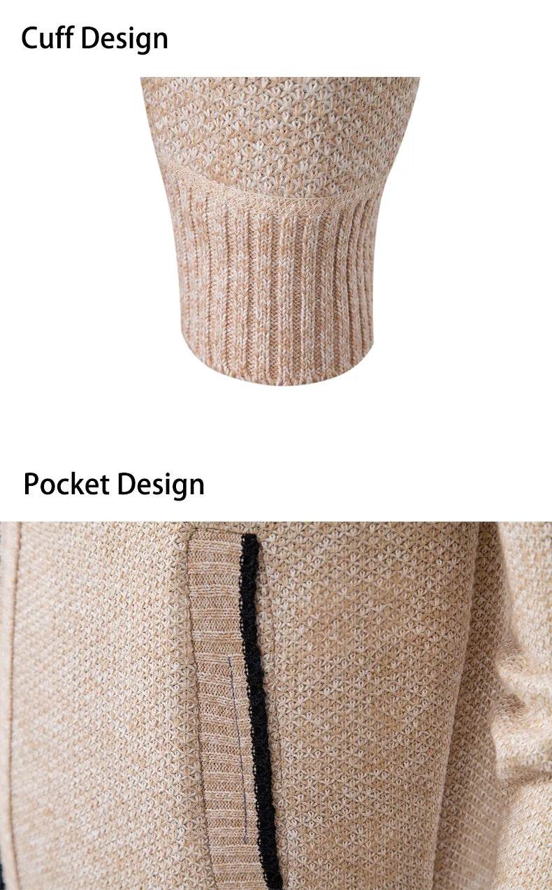 Autumn And Winter New Jersey Men's Casual Sports Coat Solid Color Stand Collar Wweater Grab Fleece Warm Zipper Cardigan - AIAZ