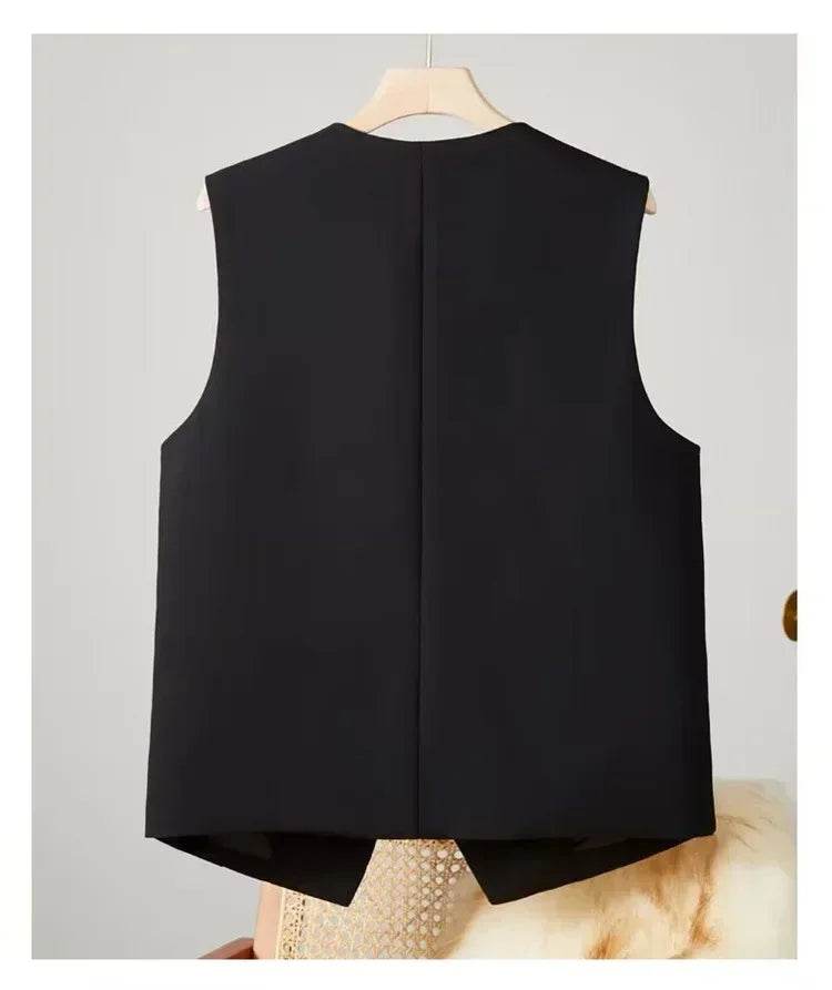 Women Suit Vest Elegant Women's V Neck Business Vest Sleeveless Waistcoat for Office Commute Style Solid Color Single-breasted - AIAZ