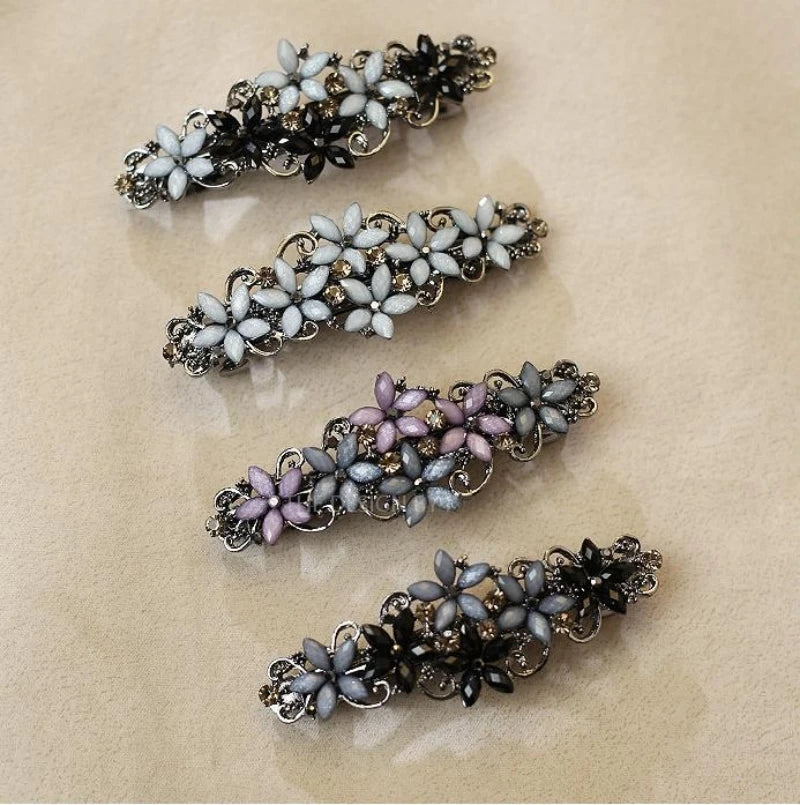 The new Korean version of the crystal flower spring hairpin elegant rhinestone wild ponytail hairpin women's hair accessories