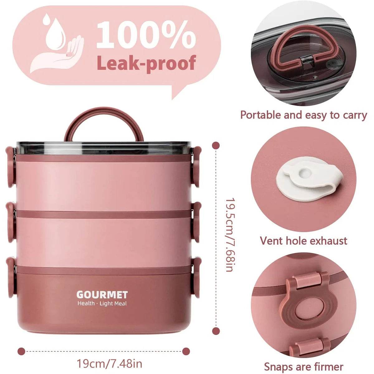 Lunch Box 2000ML 3-Tier Stackable Bento Case Sealed Leak-proof Meal Box Microwave Safe Portable Students Workers Food Container - AIAZ