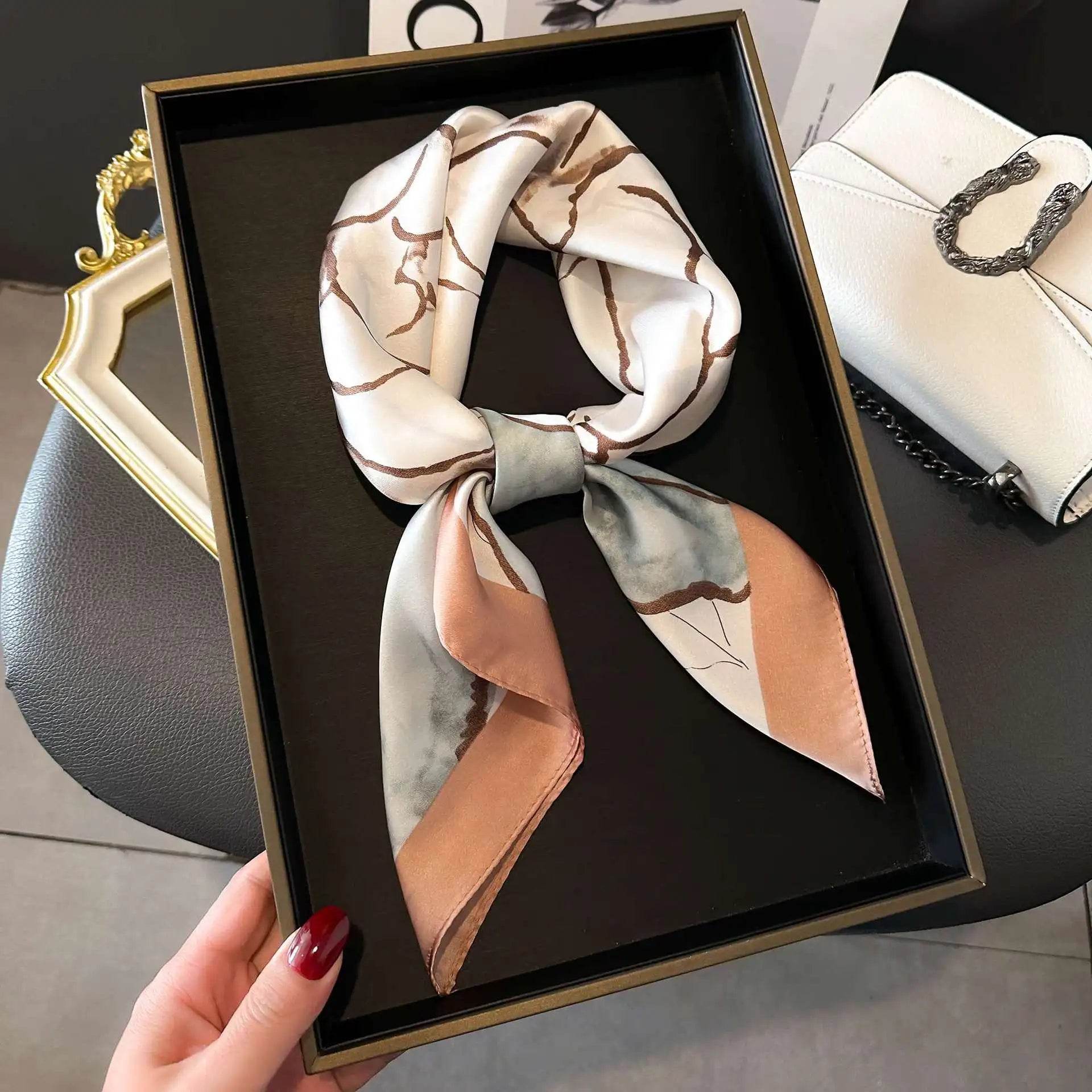Fashion Luxury Brand 70cm Silk Square Scarf Women Satin Neck Tie Female Hair Bandana Headkerchief Shawl Wrap Hijab Echarpe - AIAZ