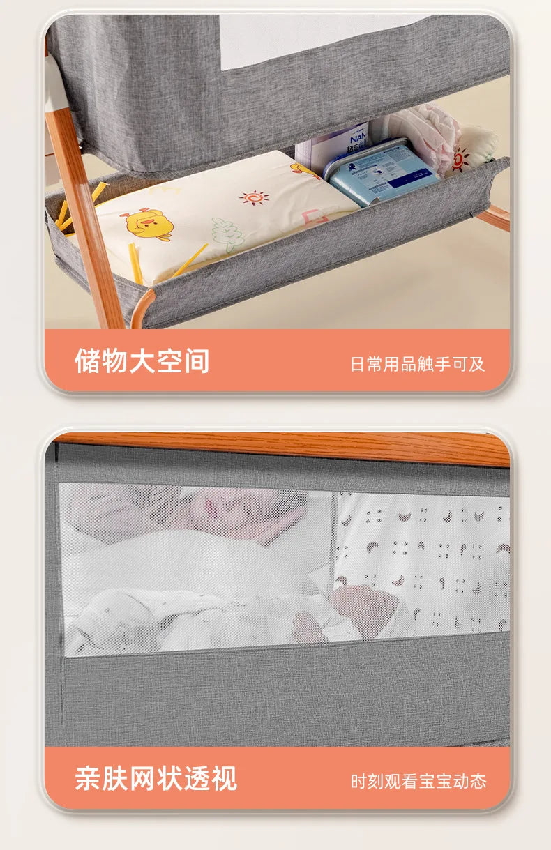 Baby bed splicing baby  movable portable cradle bed foldable multifunctional newborn adjustable