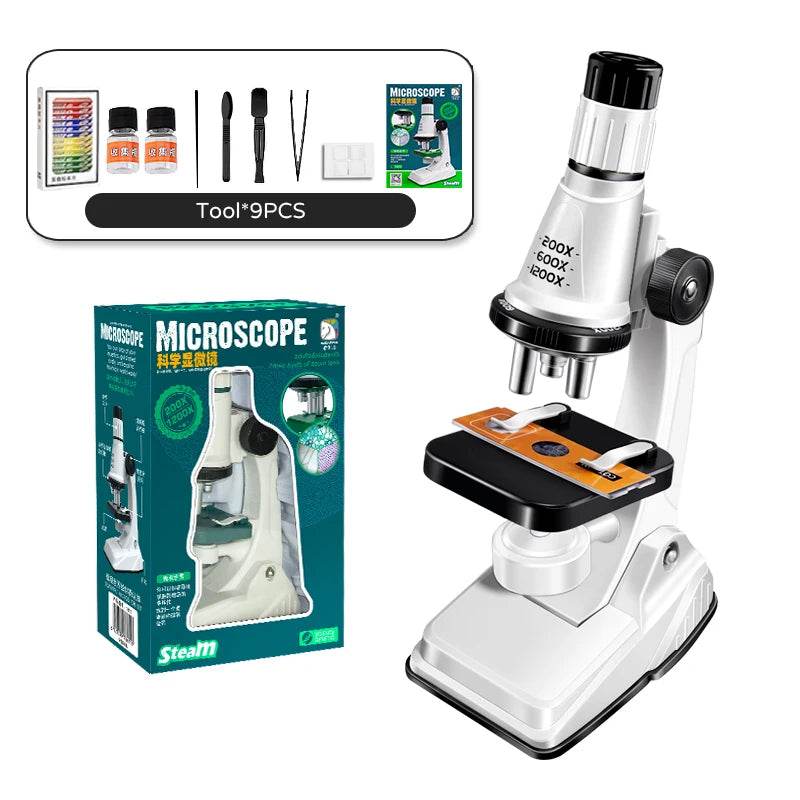 Children Science Biological 200x 600x 1200x Pocket Microscope Set Lab With LED Refined Instruments Montessori Education Toy - AIAZ