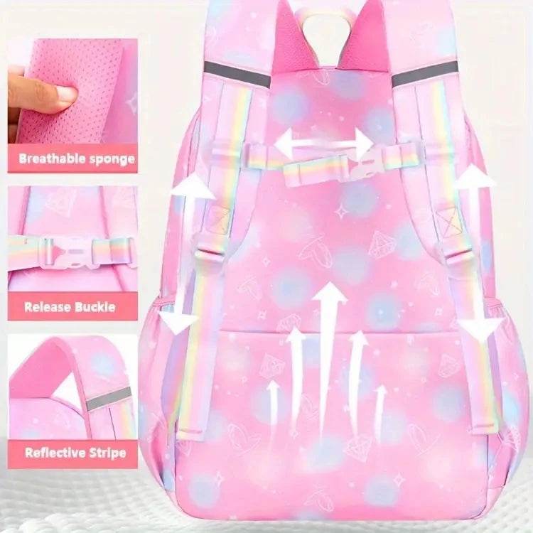 School Backpacks for Girls Child Cute Candy Color Shoulder Bag with Large Capacity Side-Open Backpack - AIAZ