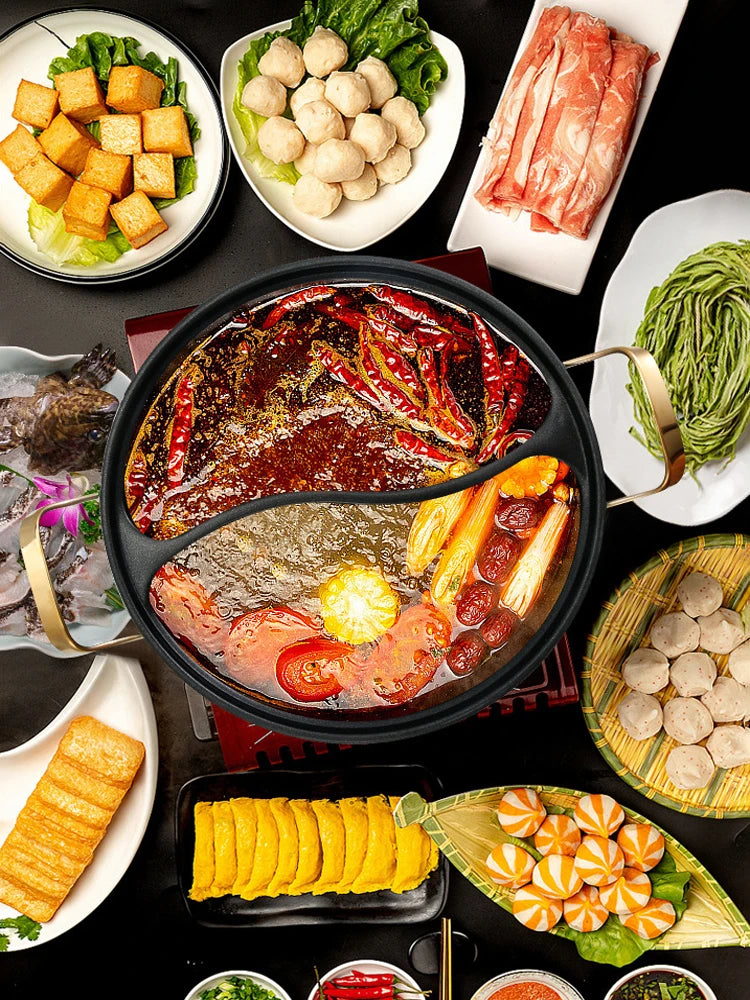 304 Stainless Steel Double-flavor Hot Pot with Lid Thickened Double Ear Soup Pot Household Induction Cooker Double Flavor HotPot