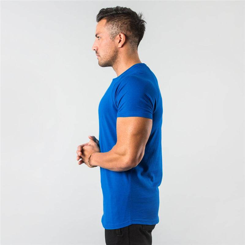 New Fashion Plain Tops Tees Fitness Mens T Shirt Short Sleeve Muscle Joggers Bodybuilding Tshirt Male Gym Clothes Slim Fit Shirt - AIAZ
