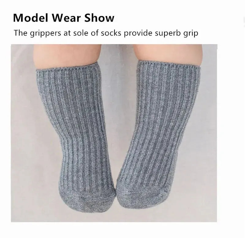 3Pairs/Lot Baby Socks Boys Girls Cotton Stripe Soft Sock Kids Toddler Non-Slip Rubber Grips Floor Socken For 0-3 Years