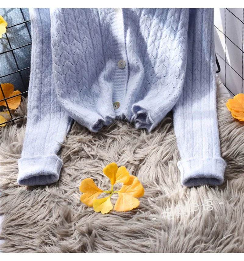 Women Cardigans Autumn Winter 2024 Single Breasted V-neck Knitted Sweater Spring Fashion Short Knitwear Solid Cardigan Jumpers - AIAZ